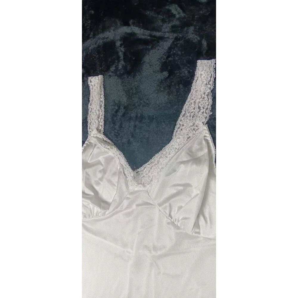 VTG Cabernet Satin Lace Trim Full Slip Dress Nightgown L White Ethereal Angelic